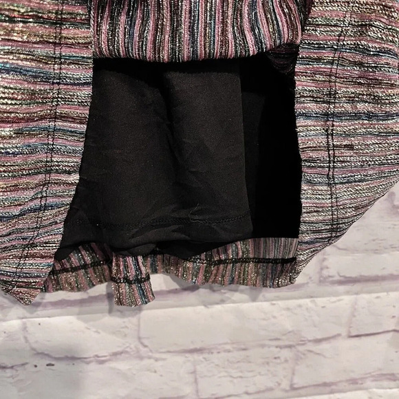 Julia Jordan Multi Colored Shimmery Stripe Metallic Long Sleeve Faux Wrap Dress - Picture 11 of 15